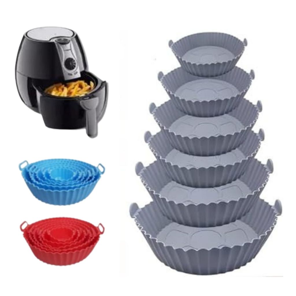 6 Formas de Silicone para Air Fryer, Tamanhos Diferentes, Antiaderente, Reutilizável, AVIBES
