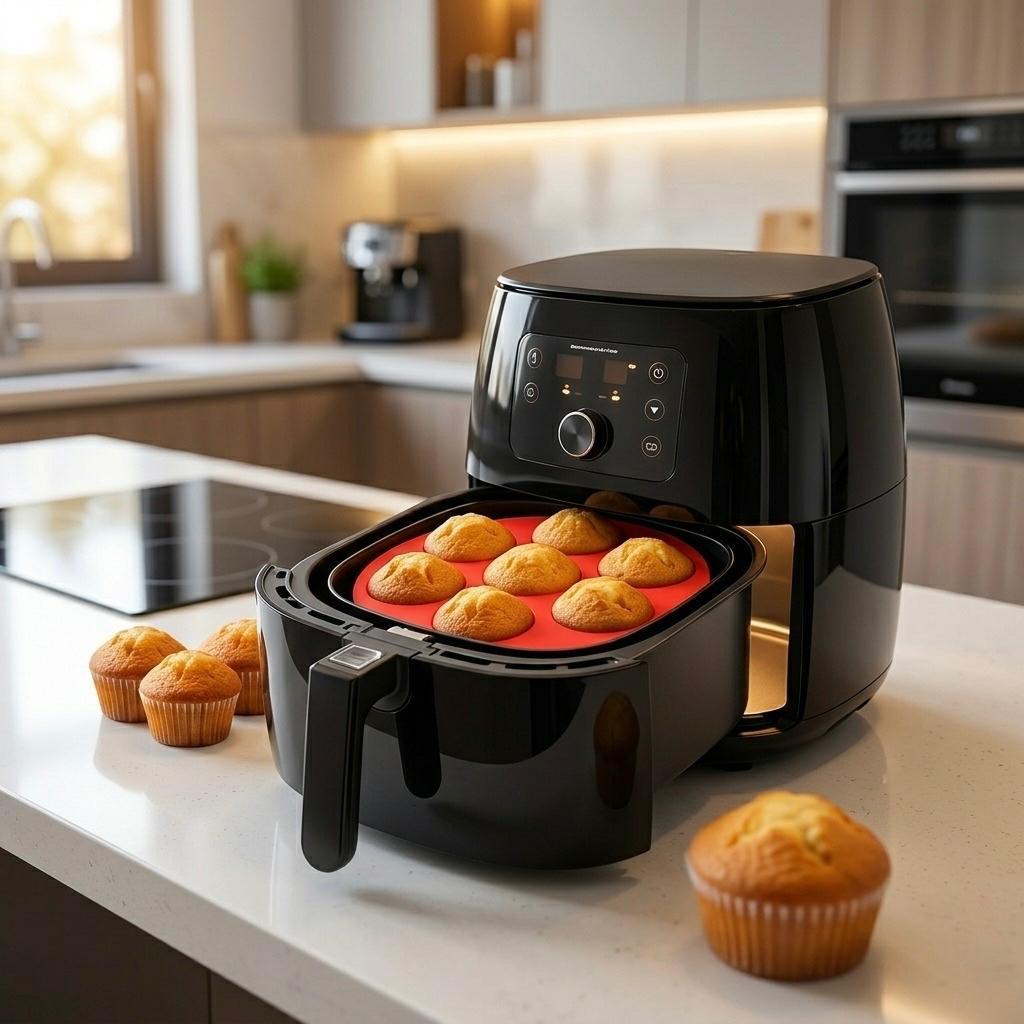 Forma Silicone Cupcake Air Fryer 7 Cavidades Freezer Antiaderente Bolinhos Muffins 21cm Sortida