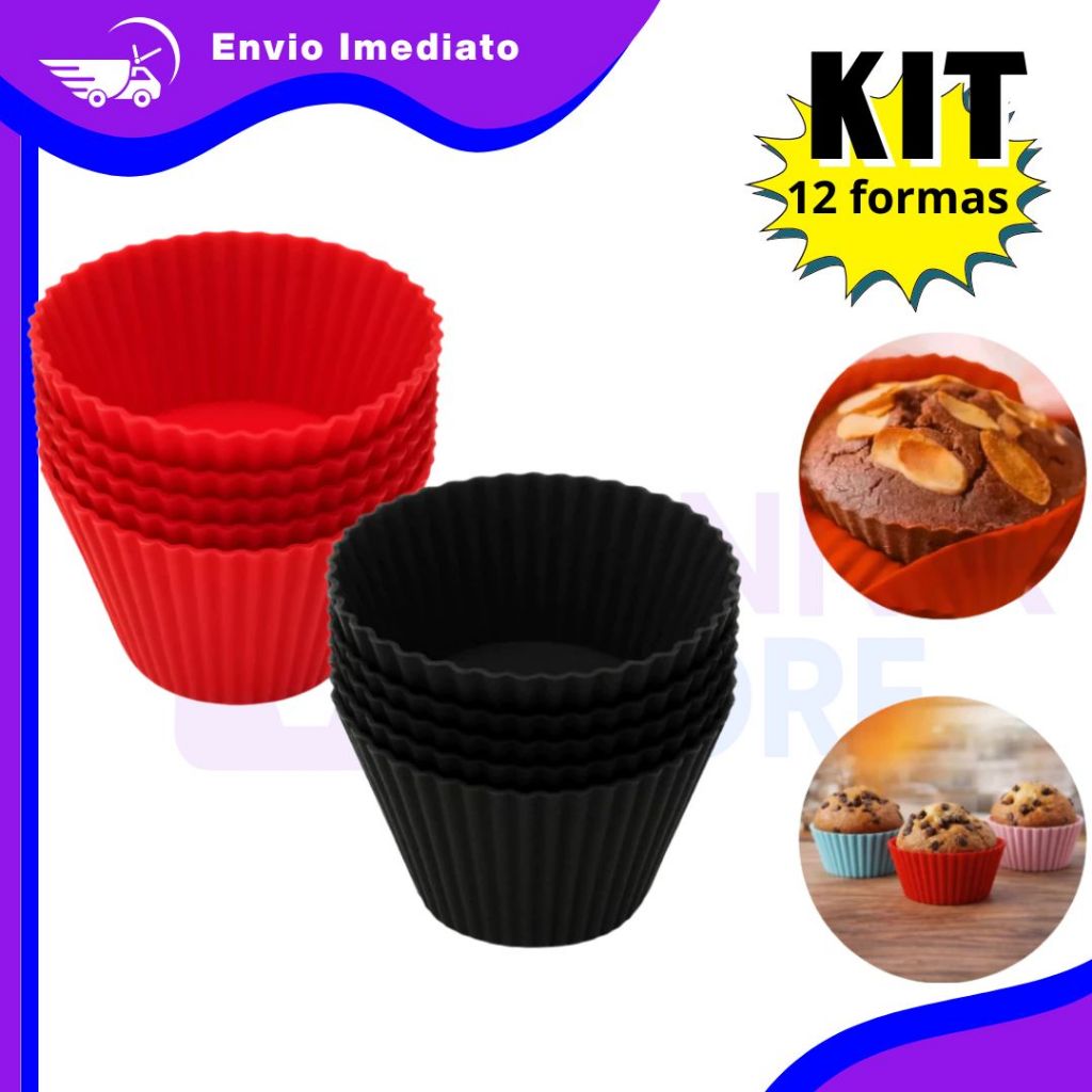 Forma de Cupcake 12 Cavidades em silicone– Assadeira Antiaderente para Bolos e Muffins