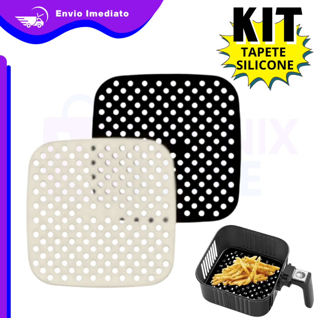 KIT Tapete Silicone Air Fryer Antiaderente – Quadrado - Não Gruda, Reutilizável, Resistente