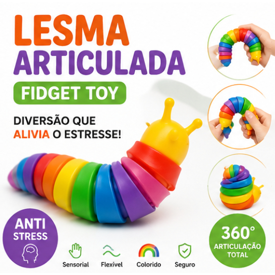 Brinquedo Lesma Articulada Sensorial Anti Stress Fidget Toy Colorido