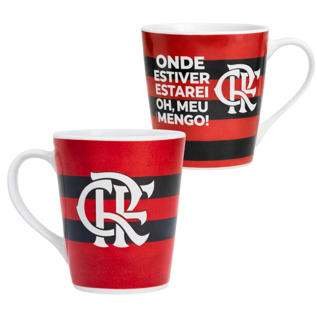 Caneca de Porcelana 290ml do Flamengo Onde Estiver Estarei Oh! Meu Mengo Presente Oficial Torcedor