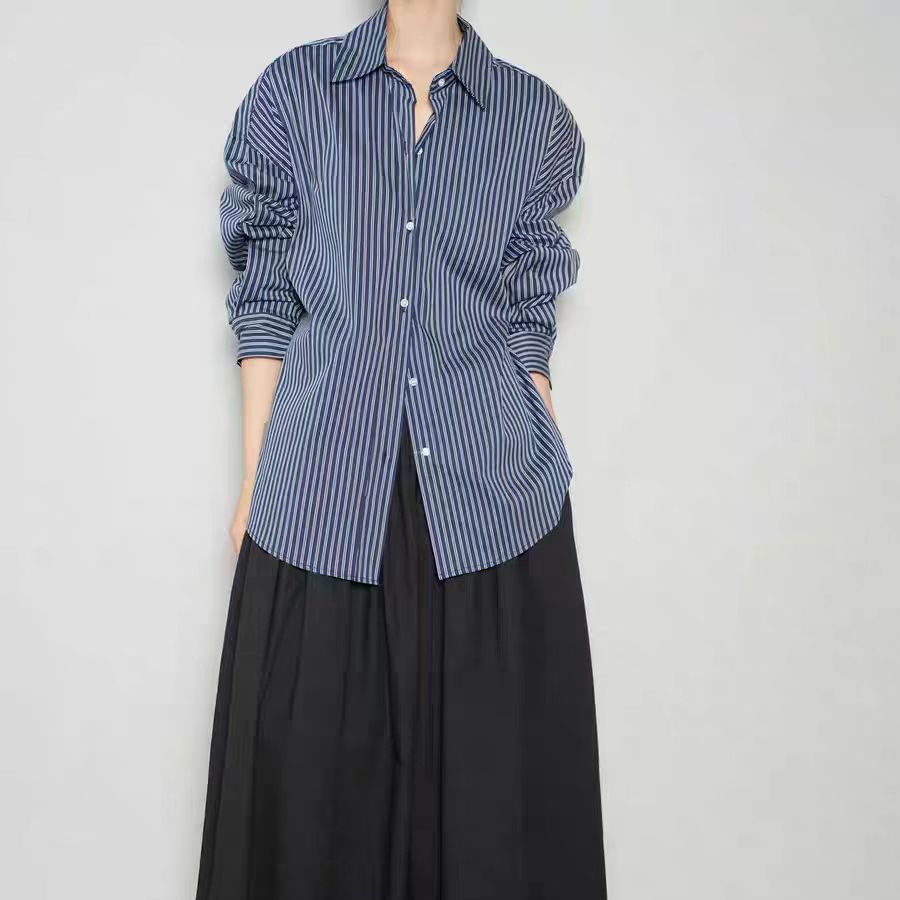 Loose striped shirt for women, high-end long-sleeved shirt, casual and stylish top