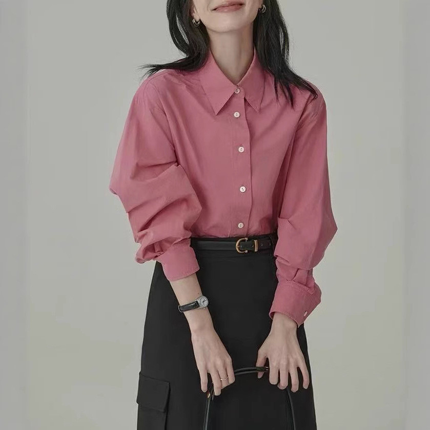 Women's early autumn shirt, French casual style, loose long-sleeved, unique and elegant white shirt