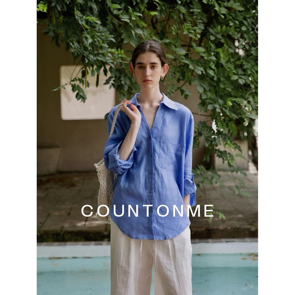 Comfortable V Collar100Linen shirt, loose-fitting, sun-protective, long-sleeved shirt