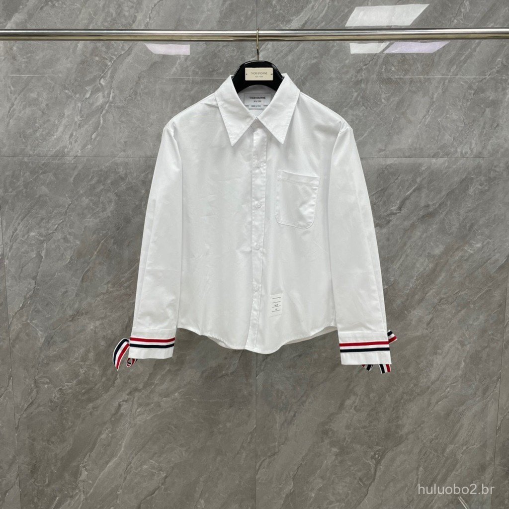 RRZC  New style long-sleeved college-style shirt with woven cuffs for women, stylish white shirt for layering
