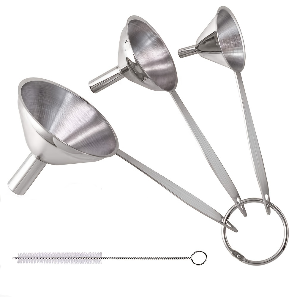 Funil De Aço Inoxidável E Escova De Limpeza Conjunto De Metal Portátil
