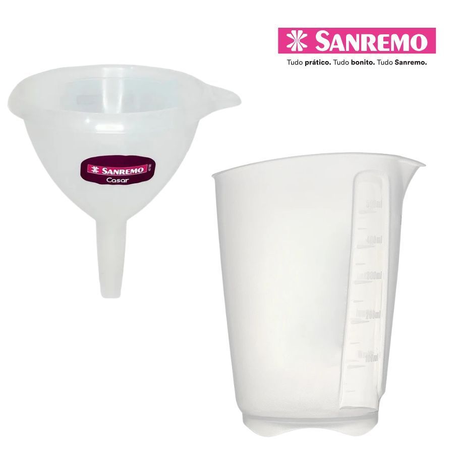 Conjunto Para Medir e Prepara Copo Medidor 500ml Com Funil 12,8cm Sanremo