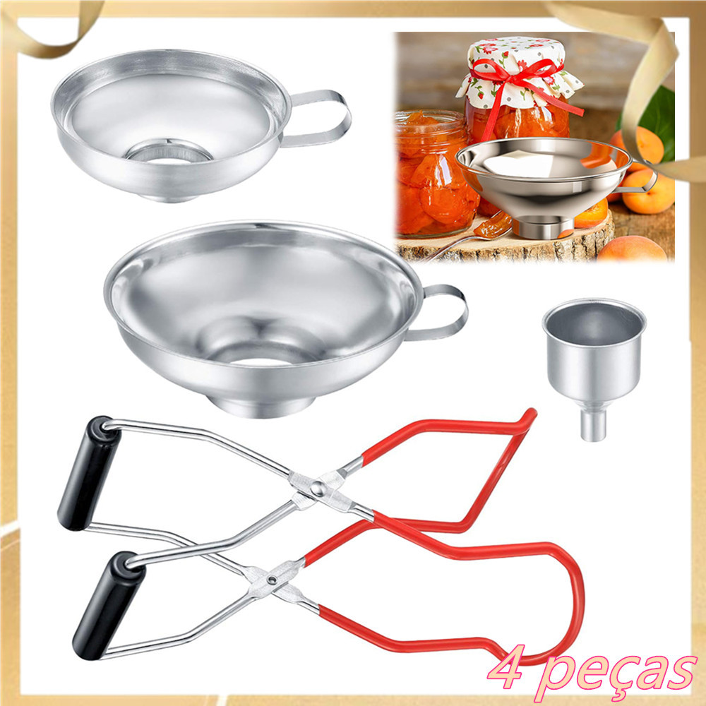 Elevador de pote de aço inoxidável, conjunto de funil para potes com filtro, funil de boca larga para uso na cozinha