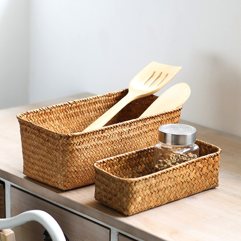 Cesta de arte de Rattan de tira longa segurar pequenos objetos cesta de armazenamento chave do telefone móvel porta cart