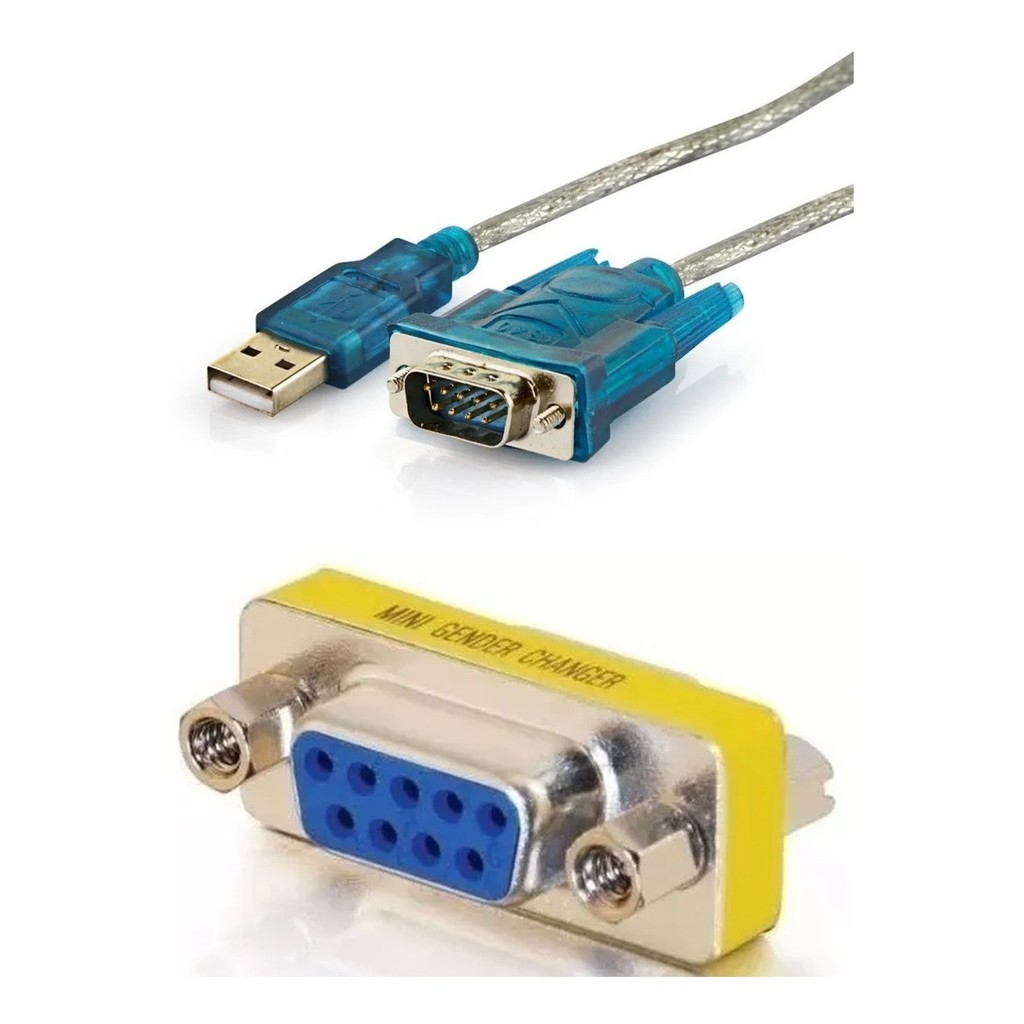 CABO ADAPTADOR SERIAL RS232 FÊMEA DB9 9PINOS USB RECOVERY = adaptador usb + emenda f/f