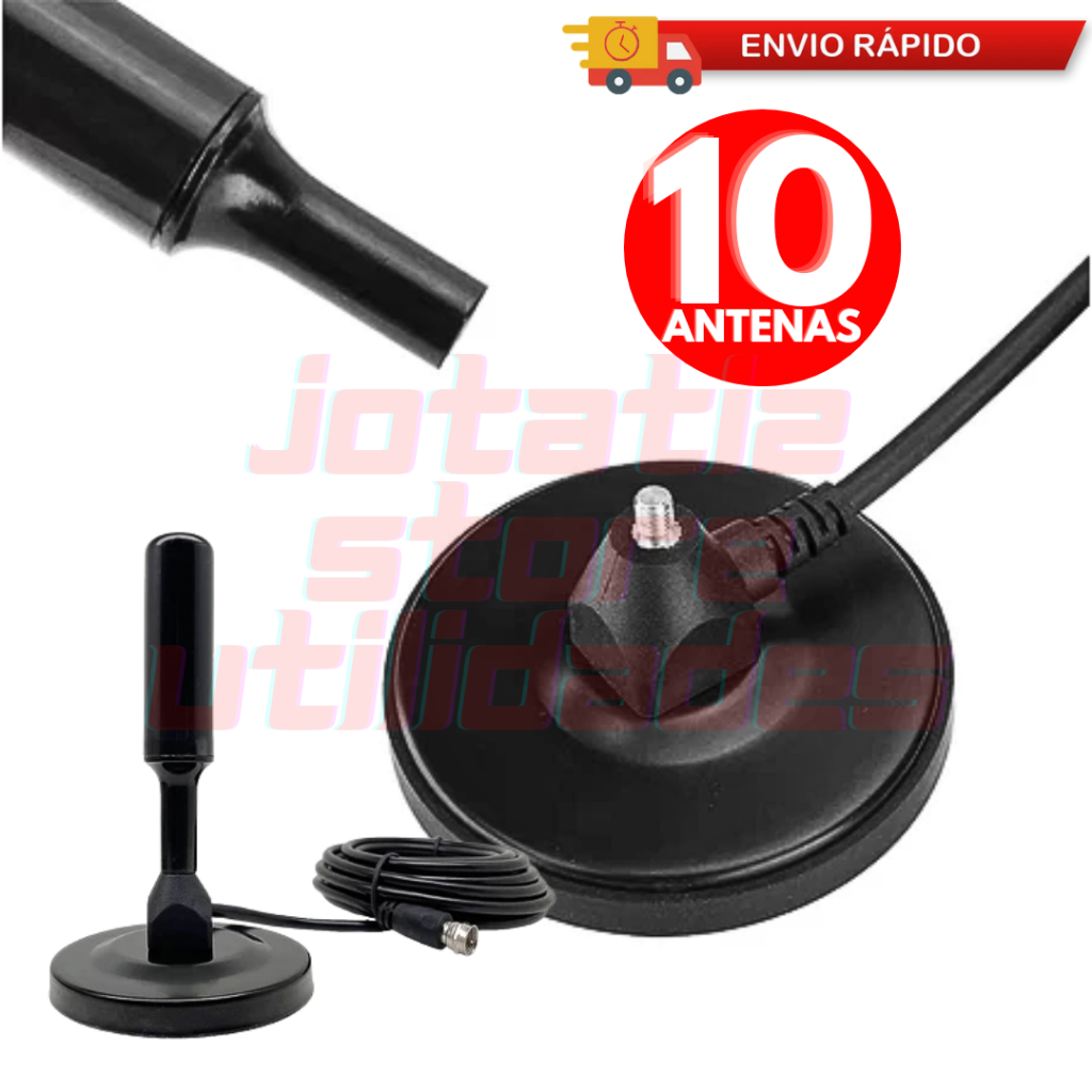 Jogo 10 Antena Tv Digital Interna Externa Prova D'água Sinal HDTV Base Imã Com Cabo 4,3m - A005 Presente De Natal