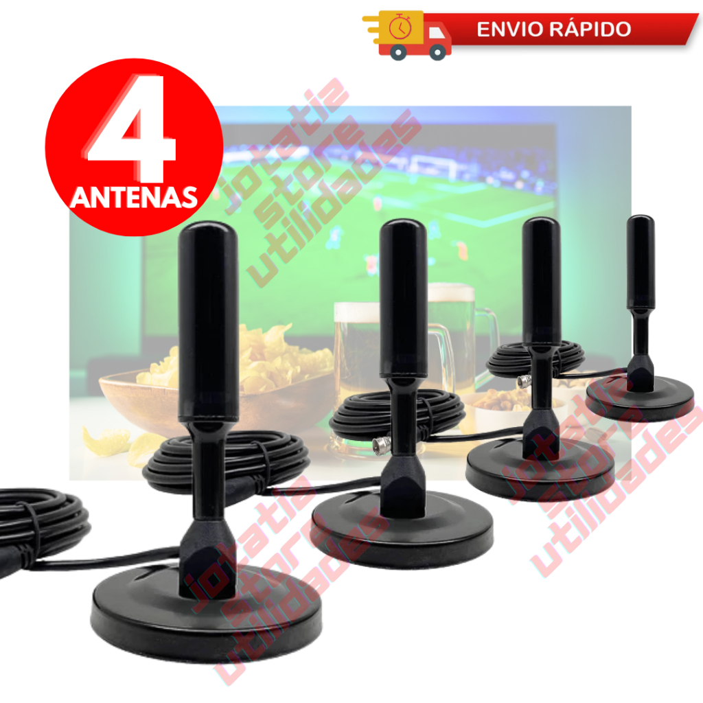 Jogo 4 Antena Tv Digital Interna Externa Prova D'água Sinal HDTV Base Imã Com Cabo 4,3m - A005 Natal