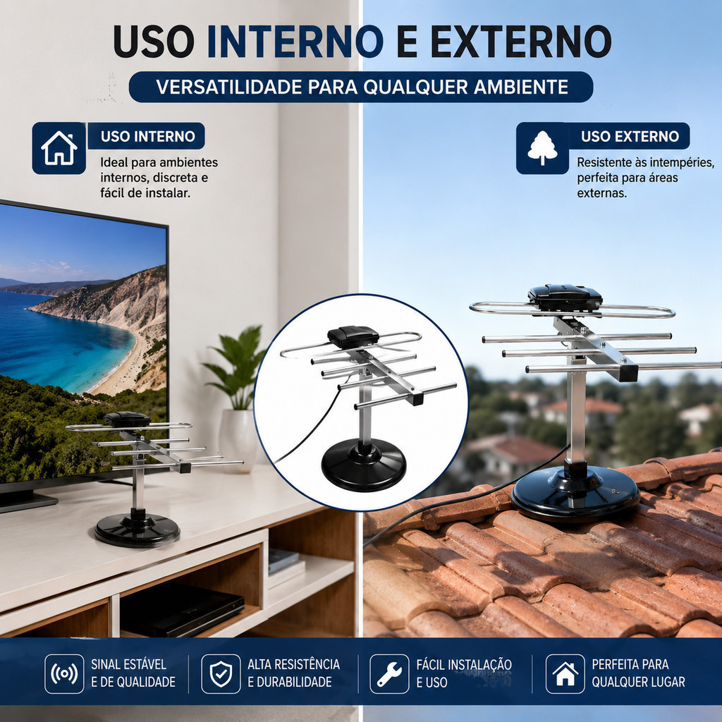 Antena Digital Interna Externa Para TV Com Cabo 5M Garantia Nota fiscal HDTV Copa do mundo jogo do brasil
