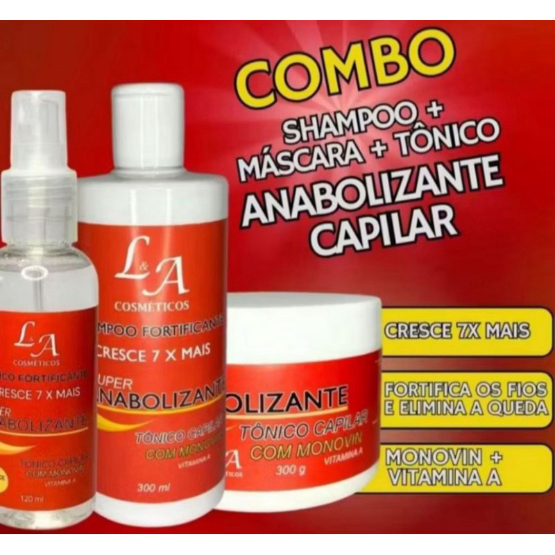 Kit Completo Cabelo Cresce Até 7x Mais Anabolizante Capilar Hidratação Fortificação