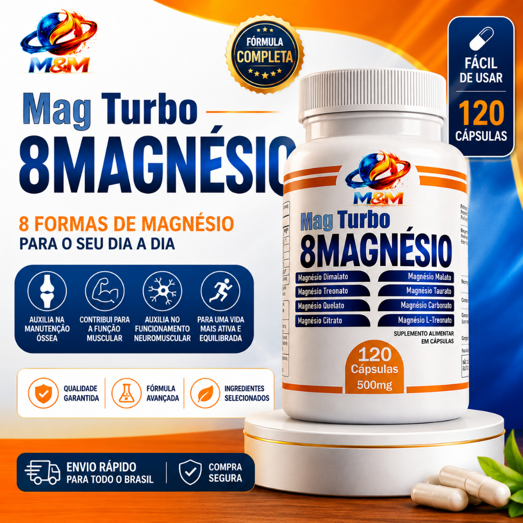 MAG TURBO 8 MAGNESIO DIMALATO QUELATO L-TREONATO BISGLICINATO TAURATO 120 OU  60 CAPSULAS