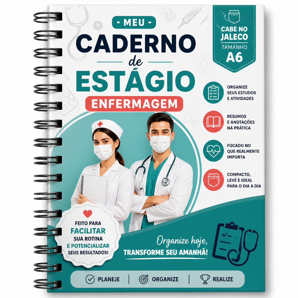 Caderno de Estágio – Enfermagem |O Mais Completo |Cabe no Jaleco| A6 | Personalizado |Envio|Imediato