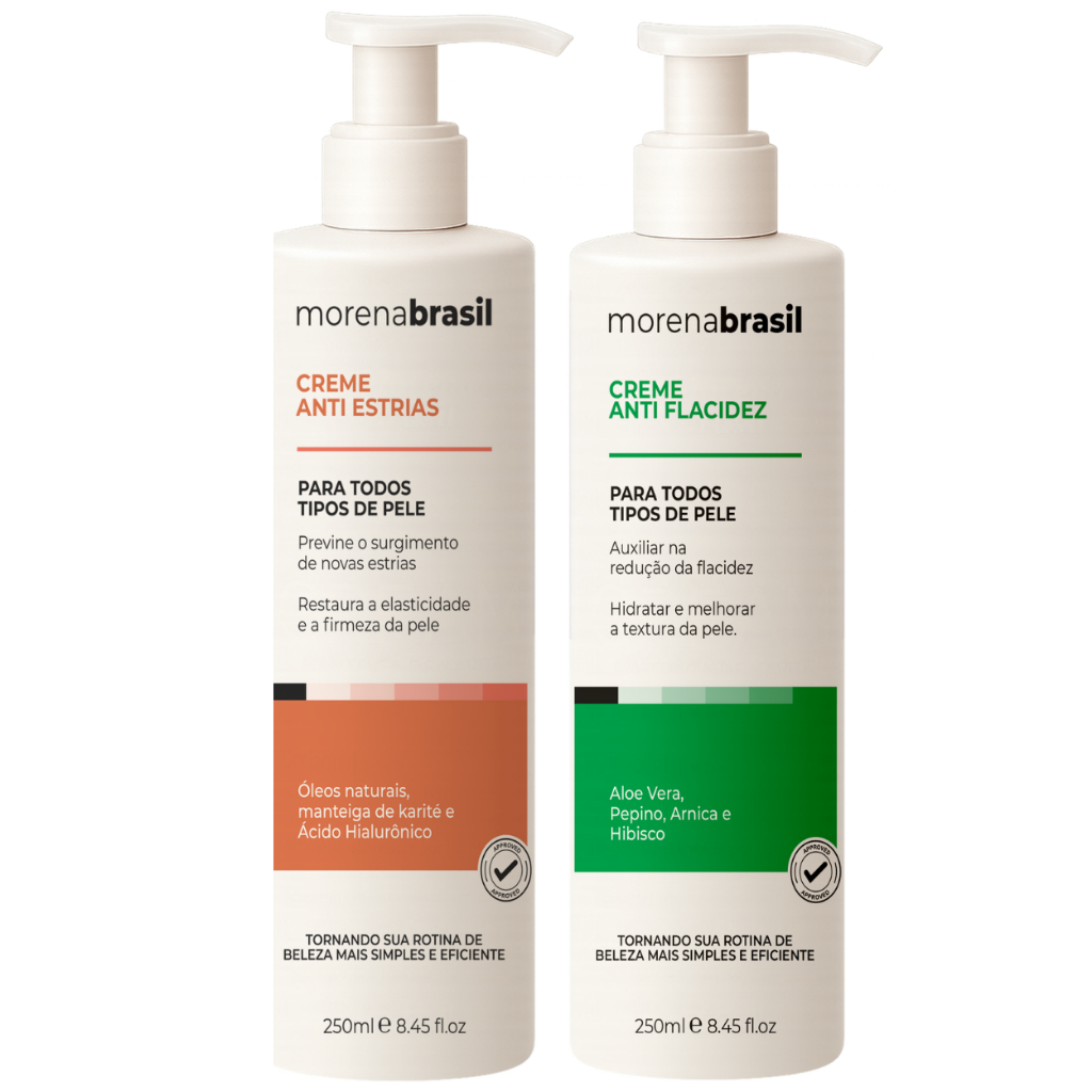 Kit Morena Brasil – Creme Anti Estrias + Creme Anti Flacidez    Cuidado Completo Para Uma Pele Mais Firme, Lisa e Renova