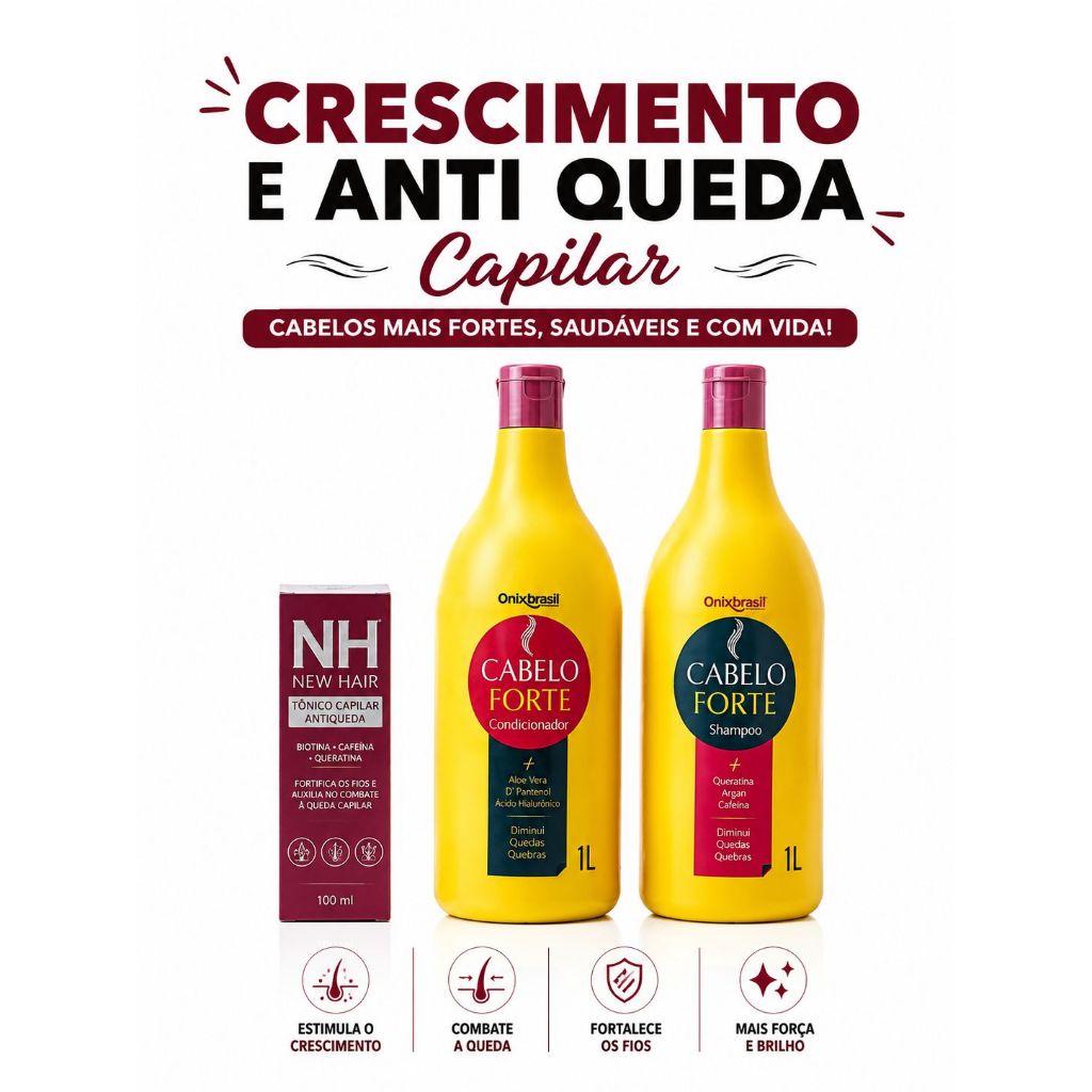 Kit Tratamento Completo para Cabelos Mais Fortes Crescimento e Anti Queda 3 pEÇAS