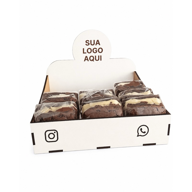 Expositor Premium para Doces, Brownie, Brigadeiro, Pão de Mel, Palha Italiana, Trufas, Mdf 3mm Branco com pés 20x20x17cm