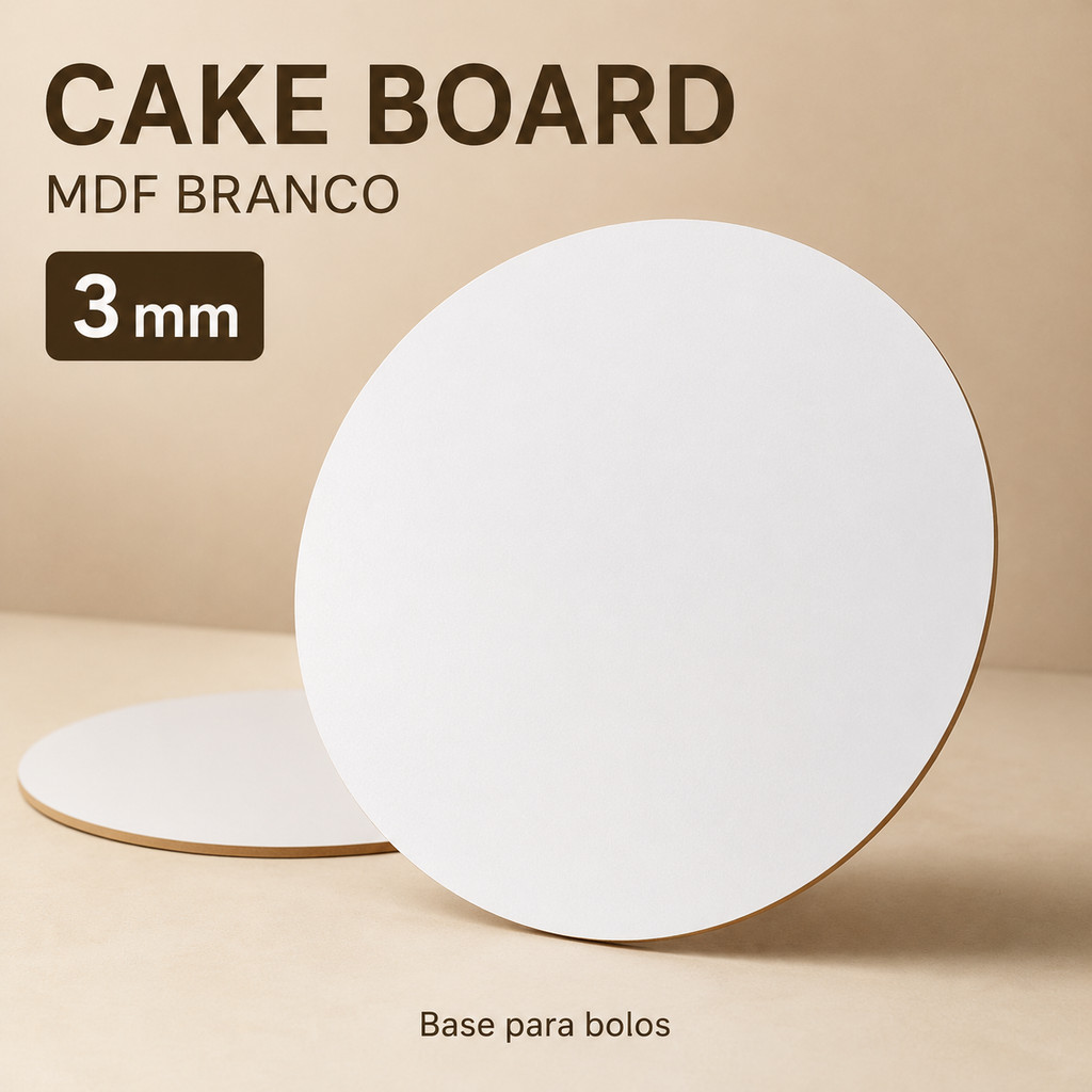 Kit 20 Cake Board MDF Branco 3mm Base Redonda para Bolo 15 20 25 30 35cm