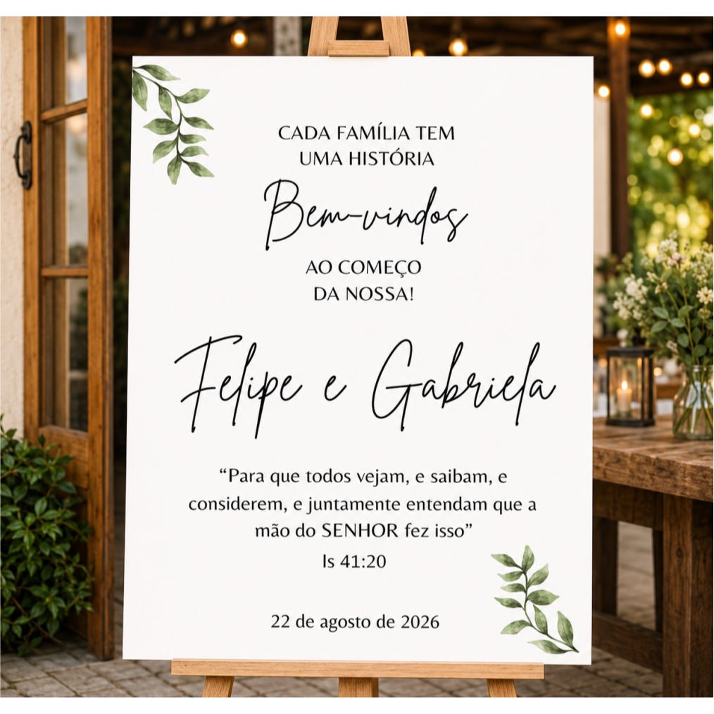 Placa Bem Vindo ao Nosso Casamento Branco e Verde - MDF 3mm