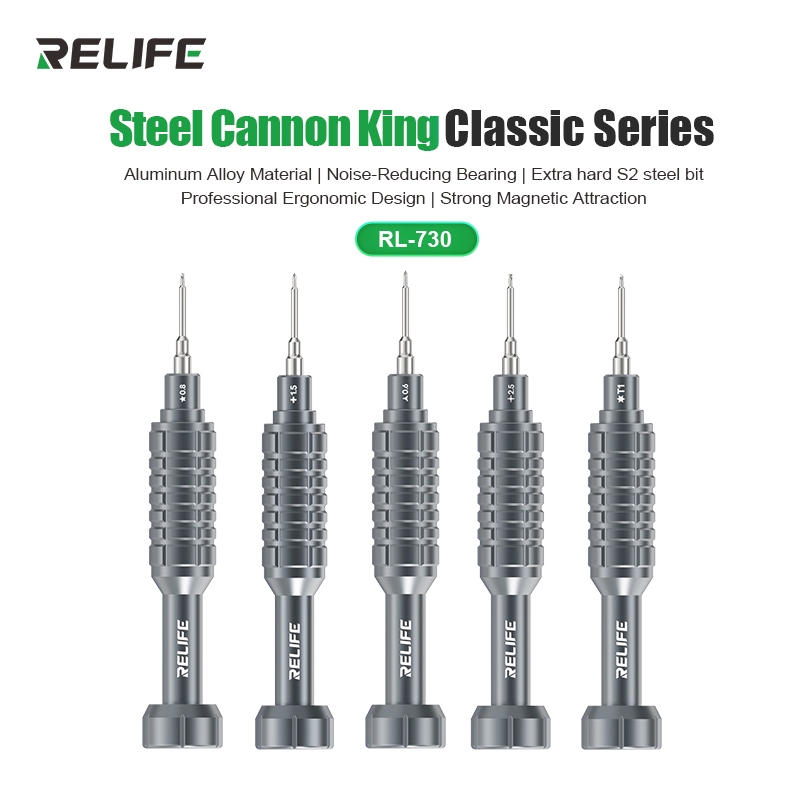 Chave De Fenda RELIFE RL-730 Steel Cannon King Classic Series Y0.6/0.8/+ 1.5 2.5/T1 Para Celular , Tablet , Desmontagem