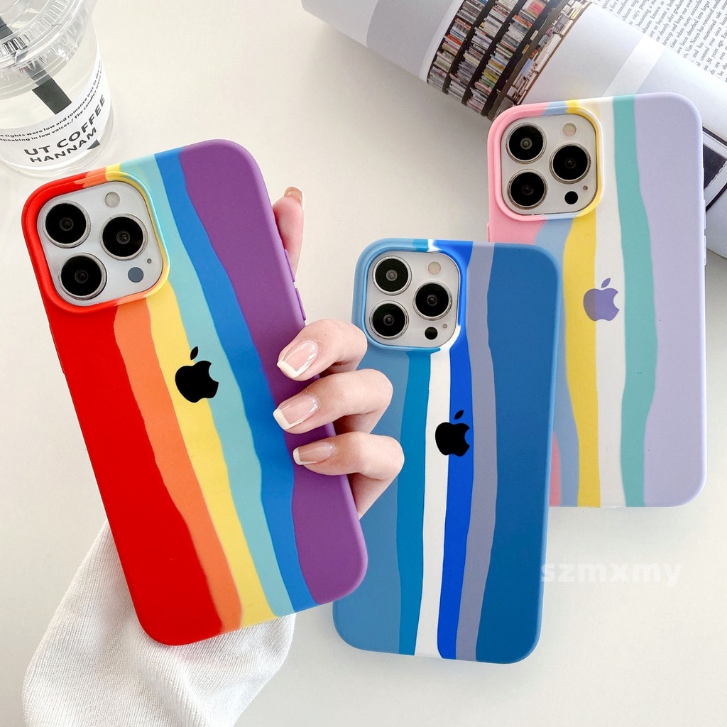 Capa de Silicone Rainbow à prova de choque iPhone 15 14 13 12 Pro Max Classic Plush All Inclusive Soft Phone