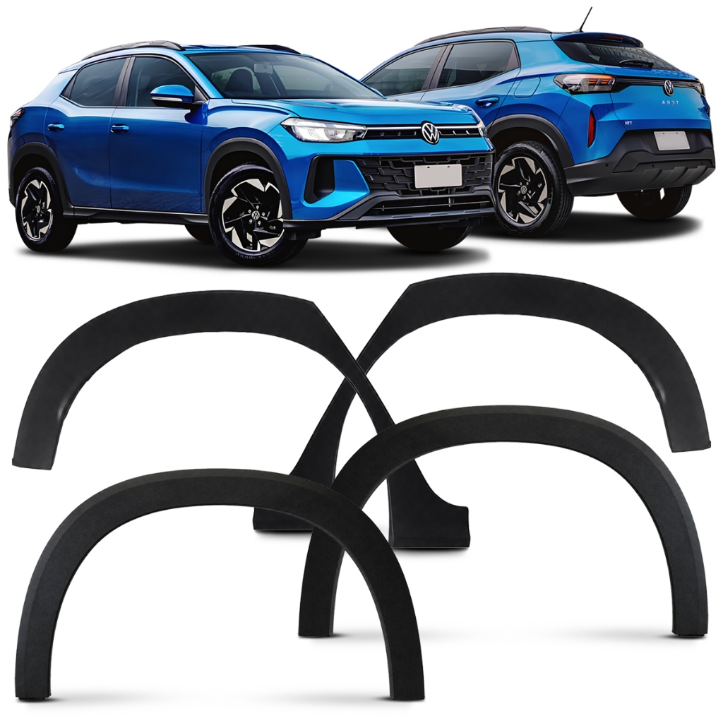 Kit 4 Moldura Alargador Paralama Vw Tera 2025 2026 2027 Preto Texturizado Diant Tras