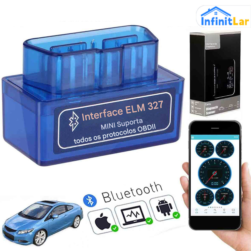 Scanner Automotivo Bluetooth OBD2 ELM327 –Mini para Android e iOS –Leitura de Parâmetros e Limpeza de Falhas do Veículo