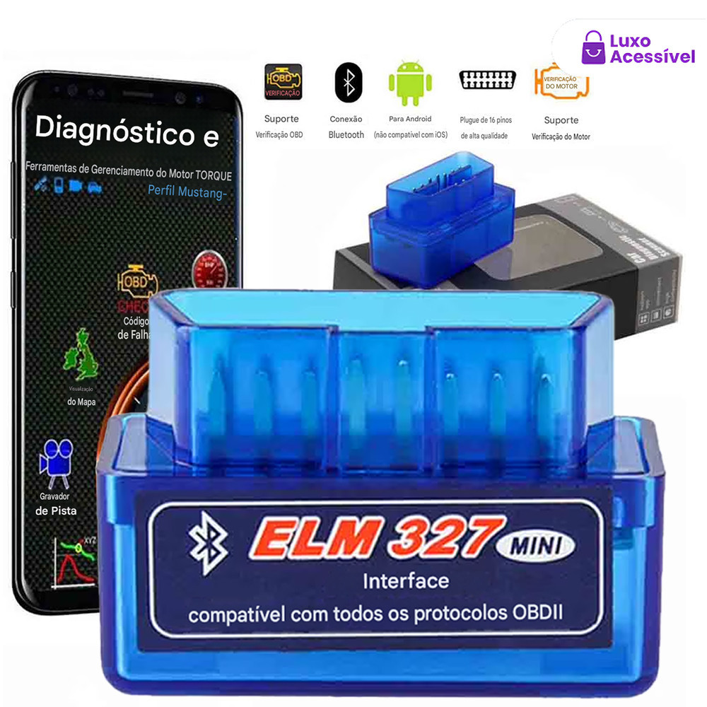 Scanner Automotivo Bluetooth OBD2 ELM327 – Mini Scanner para Android e iOS – Leitura e Limpeza de Falhas do Veículo