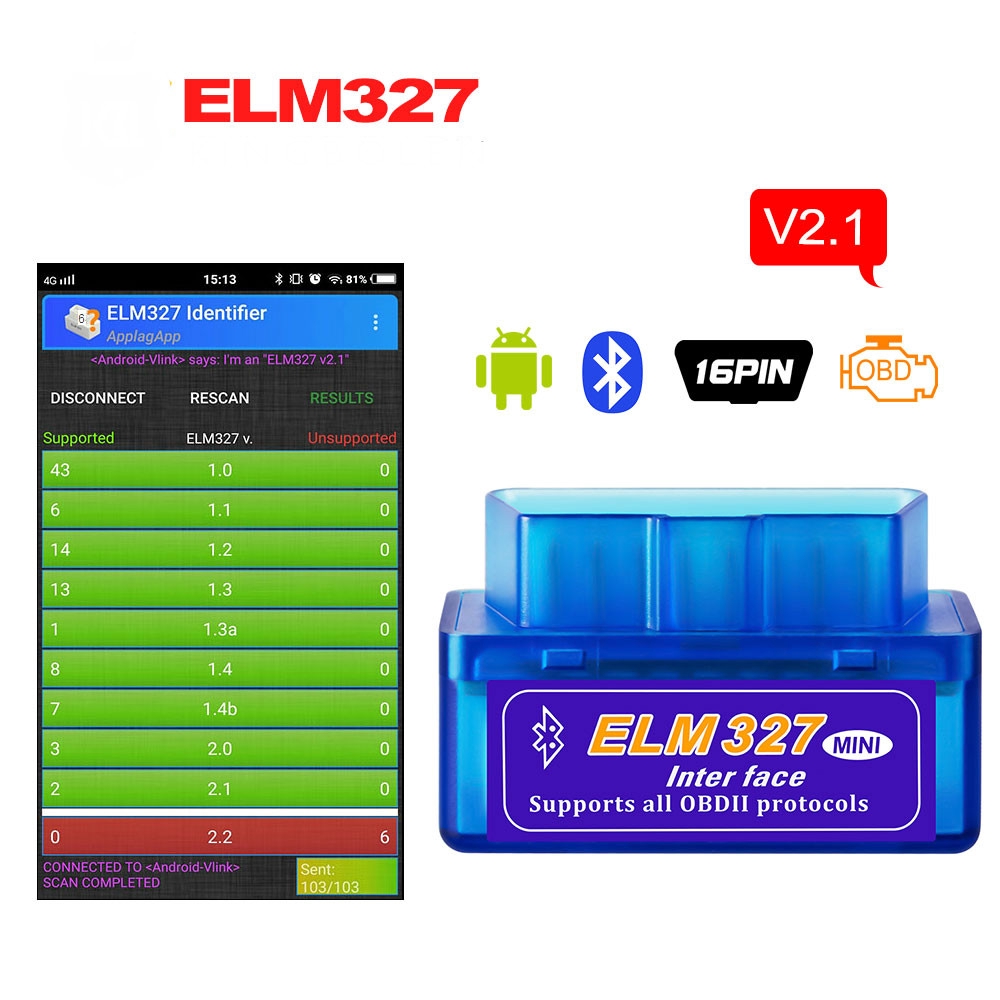 ELM327 v2.1 Bluetooth OBD2 Ferramenta De Diagnóstico Do Carro Super Mini ELM 327 v 2.1 Leitor Código Para 12 Android