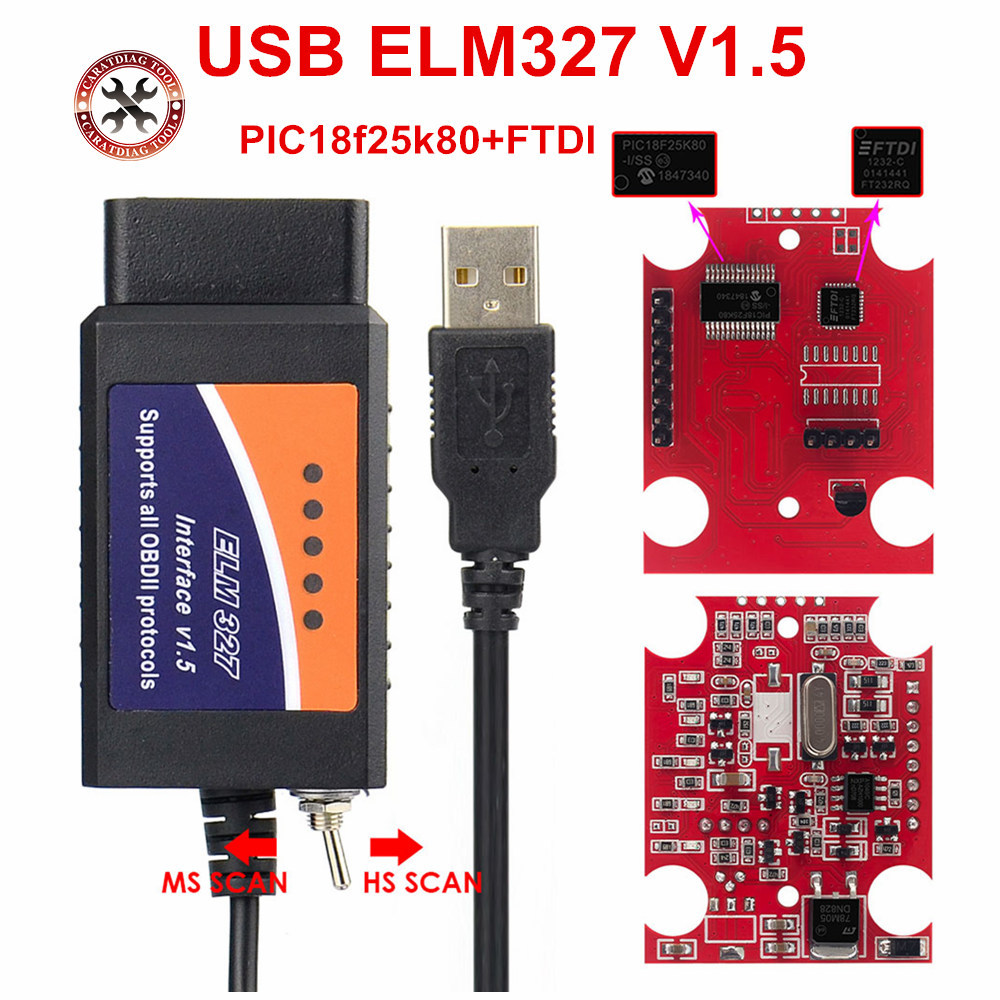 2021 Original Elm327 USB FTDI PIC18F25K80 Com Scanner De Código De Interruptor HS Pode E MS Super Mini Elm327 Obd2 V1.5
