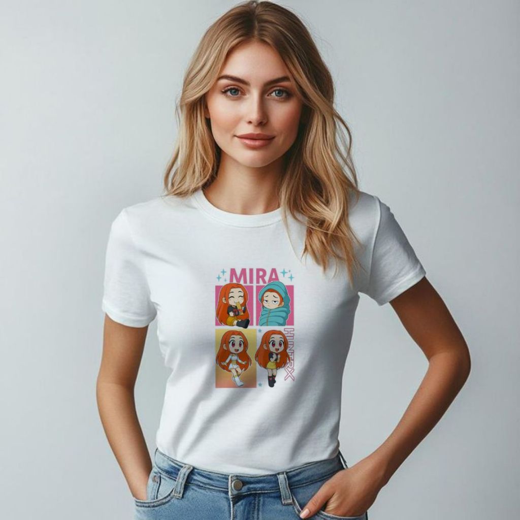 CAMISETA UNISSEX INFANTIL E ADULTA,DESENHO ANIMADO, k-pop MIRA , MODA CASUAL,PLUS SIZE