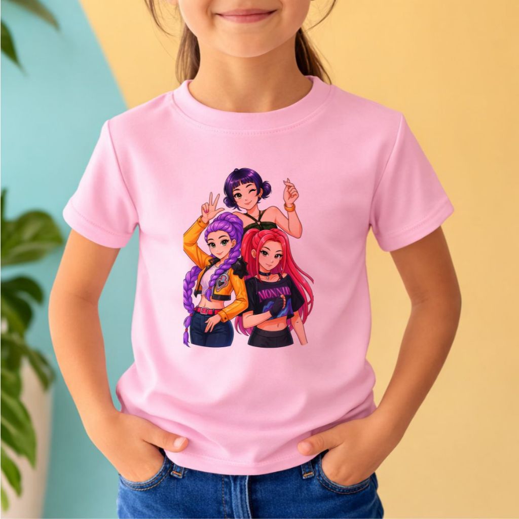 CAMISETA UNISSEX INFANTIL E ADULTA,DESENHO , personalizada, GUERREIRAS DO K-POP, ANIVERSARIO  MODA CASUAL,PLUS SIZE