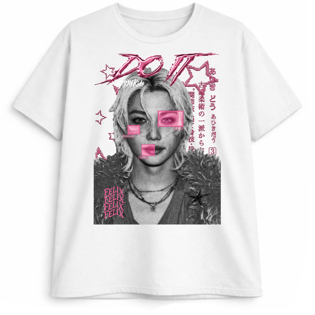Camiseta Plus Size Felix Stray Kids Do It Algodão Premium Estampa DTF Unissex K-pop