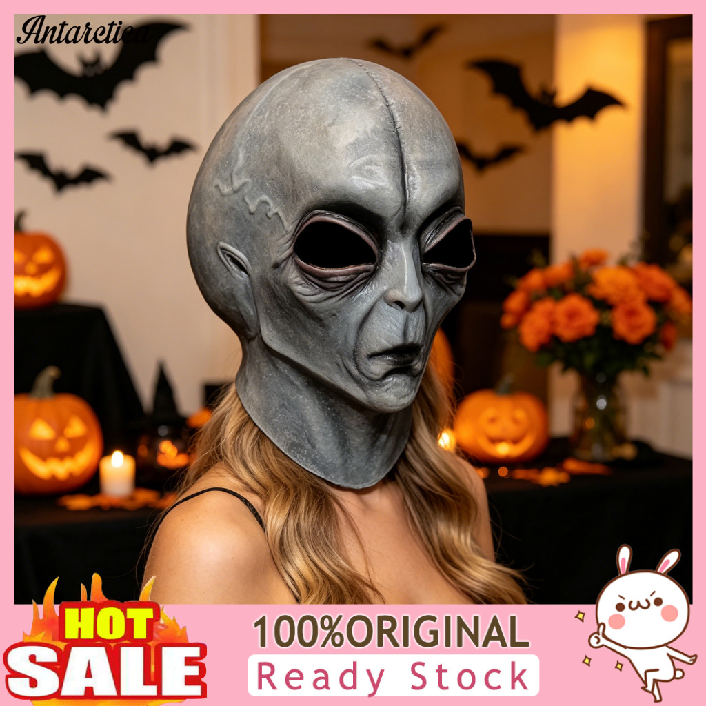 Realistic Latex Alien Mask Soft Prop Halloween Full Head Ufo Costume Big Eyes Sci-fi Party for Adults Trick or Treat Cos