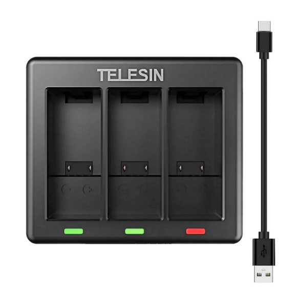 Cabo Carregador USB Tipo C Portátil Triplo Para Gopro Hero9 e Hero10/11 Black-telesin