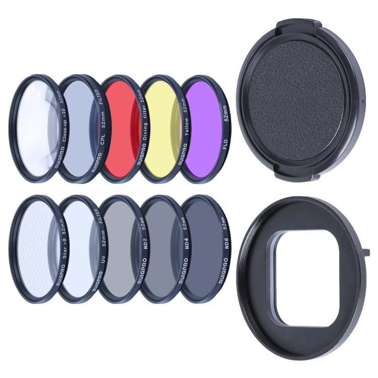 RUIGPRO Para GoPro HERO10 Black/HERO9 Professional 52mm 52mm 10 Em 1 UV + ND2 + ND4 + ND8 + Star 8 + CPL + Amarelo/Verme