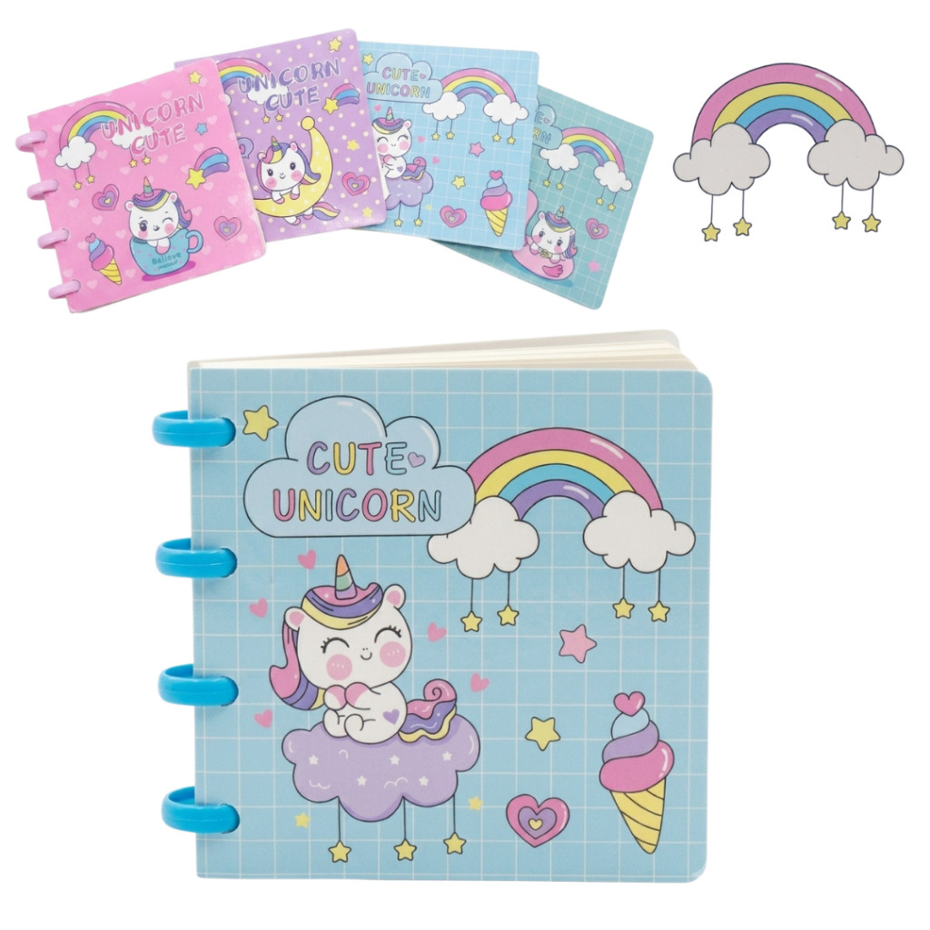 Mini Caderno de Notas Unicórnio 63 Folhas Pautadas Para Notas Estudos Papelaria Escolar Fofa