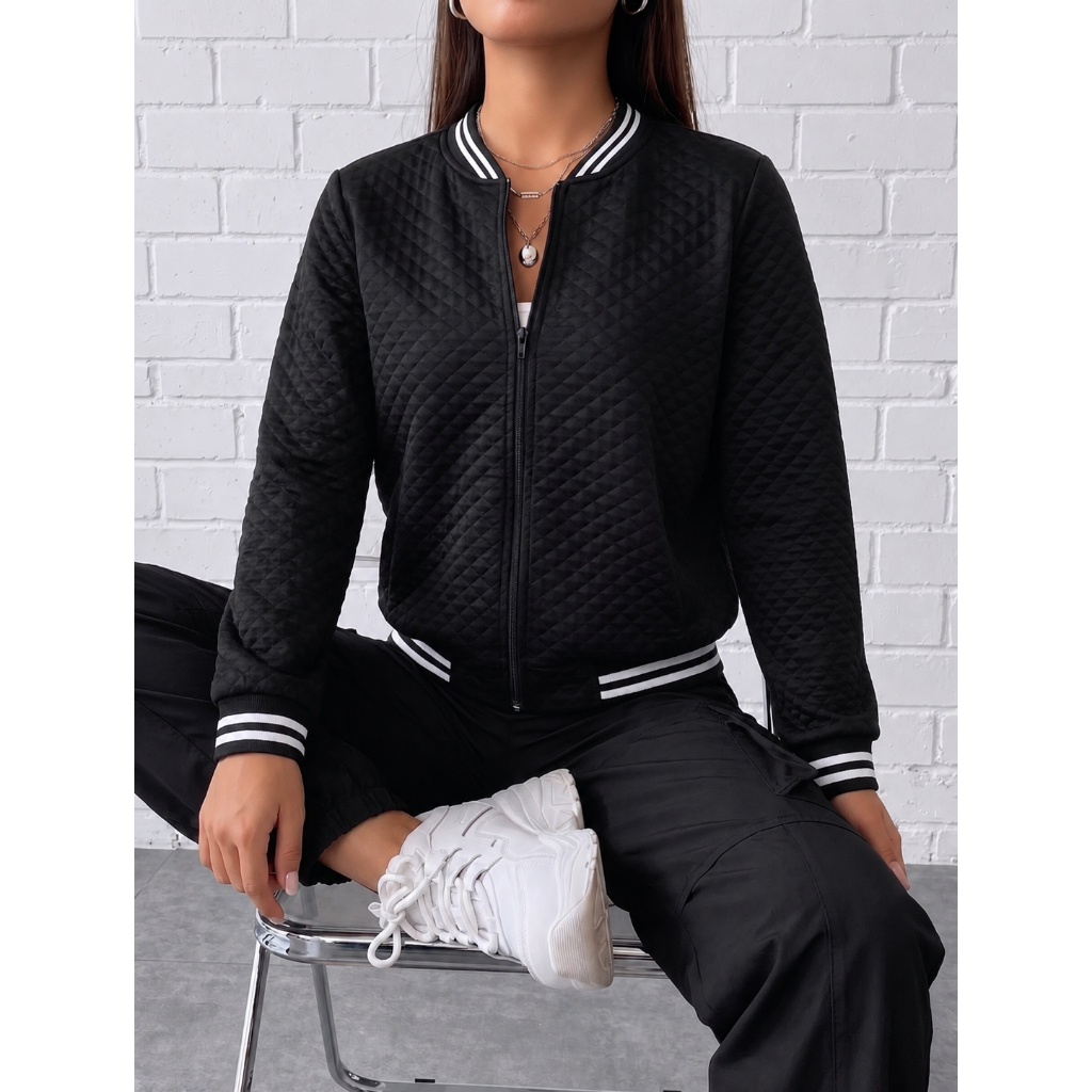 Jaqueta Feminina Bomber Casaco Com Ziper Inverno Metalasse P ao G3