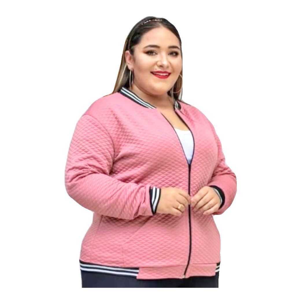 A&D Jaqueta De Frio Plus Size Feminina Casaco Com Bolso Metalasse Listra