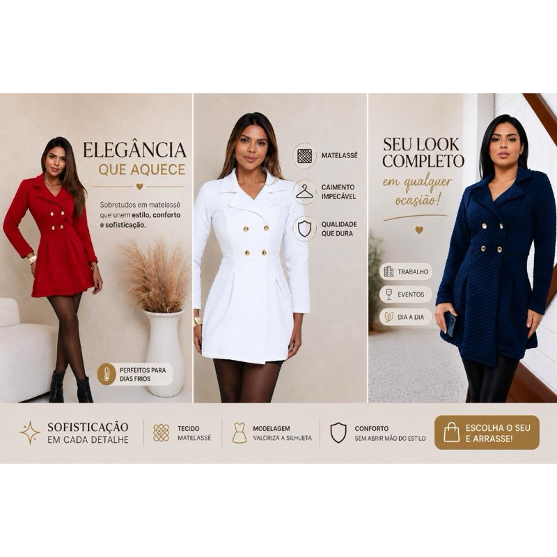 Casaco Sobretudo Feminino Metalasse P ao G Coleção Outono e Inverno