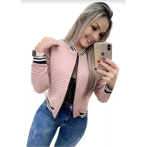 Jaquetinha  Bomber Feminina Metalassê Casaco Blazer Listra