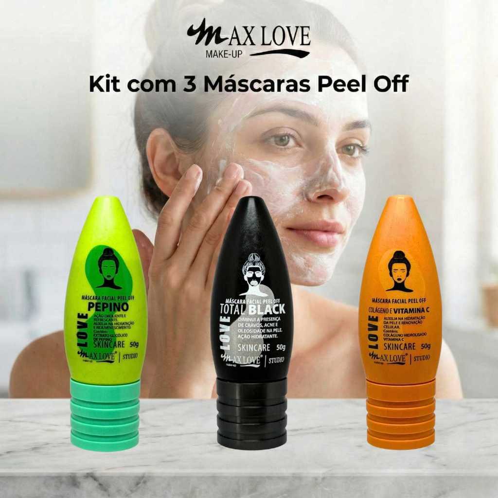 Kit com 3 Máscaras Peel Off - Pepino, Total Black, Vitamina C Max Love