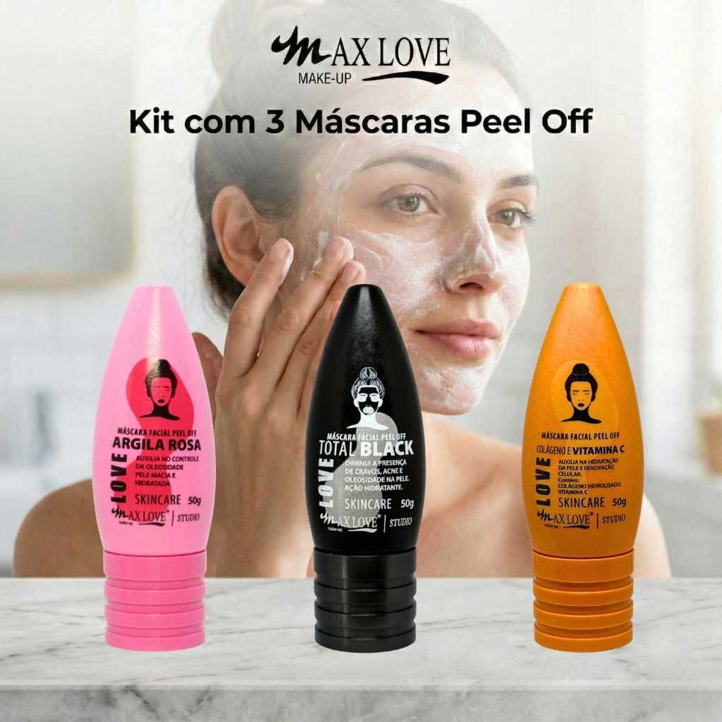 Kit com 3 Máscaras Peel Off - Total Black, Vitamina C, Argila Rosa Max Love