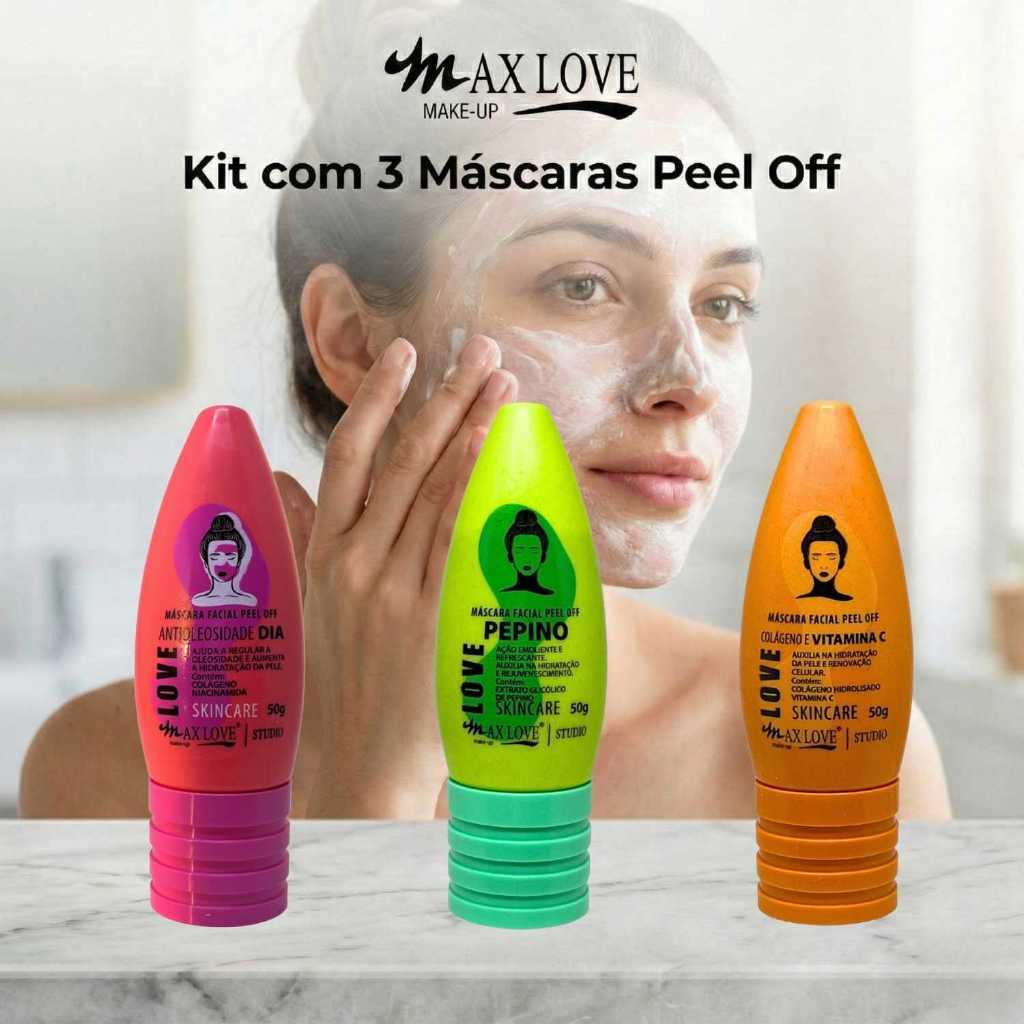 Kit com 3 Máscaras Peel Off - AntiOleosidade Dia, Pepino, Vitamina C Max Love