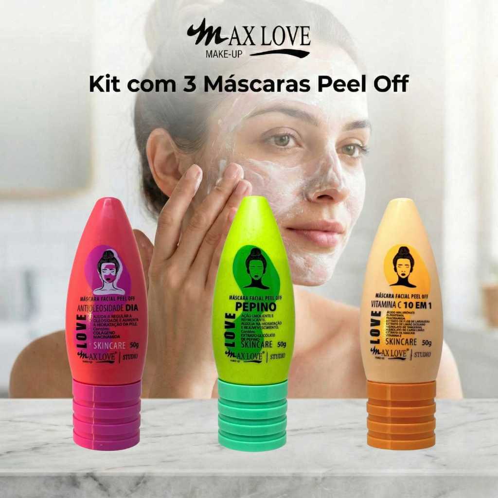 Kit com 3 Máscaras Peel Off - AntiOleosidade Dia, Pepino, Vitamina C 10em1 Max Love