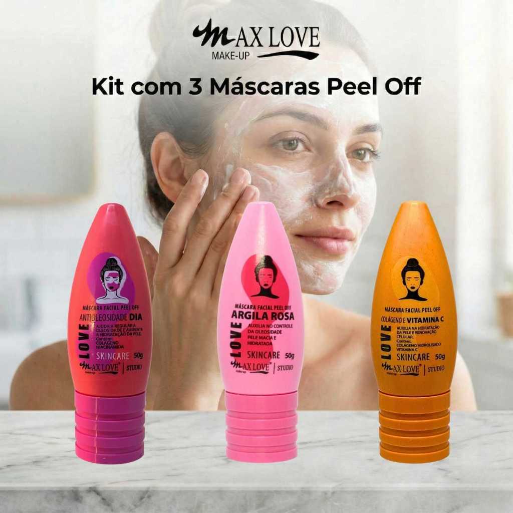 Kit com 3 Máscaras Peel Off - AntiOleosidade Dia, Vitamina C, Argila Rosa Max Love