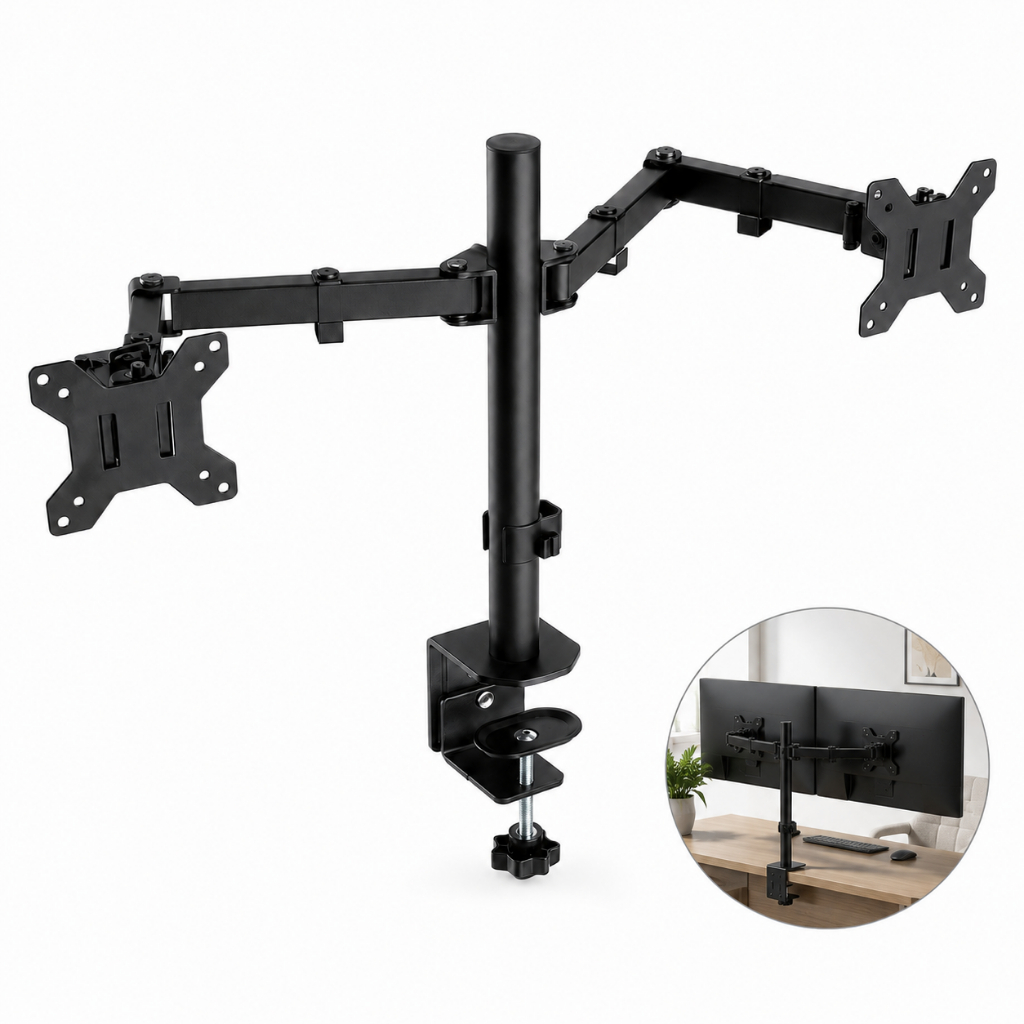 Suporte Monitor Duplo Articulado de Mesa para 2 Monitores 10 a 27 Pol com Preto